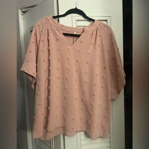 Pink V-Neck Flutter Sleeve Blouse